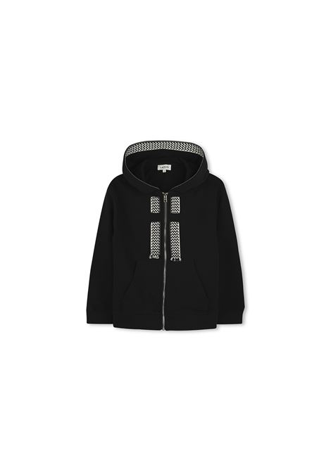 Felpa Con Zip e Cappuccio Nera Con Coulisse Curb LANVIN ENFANT | N3022809B